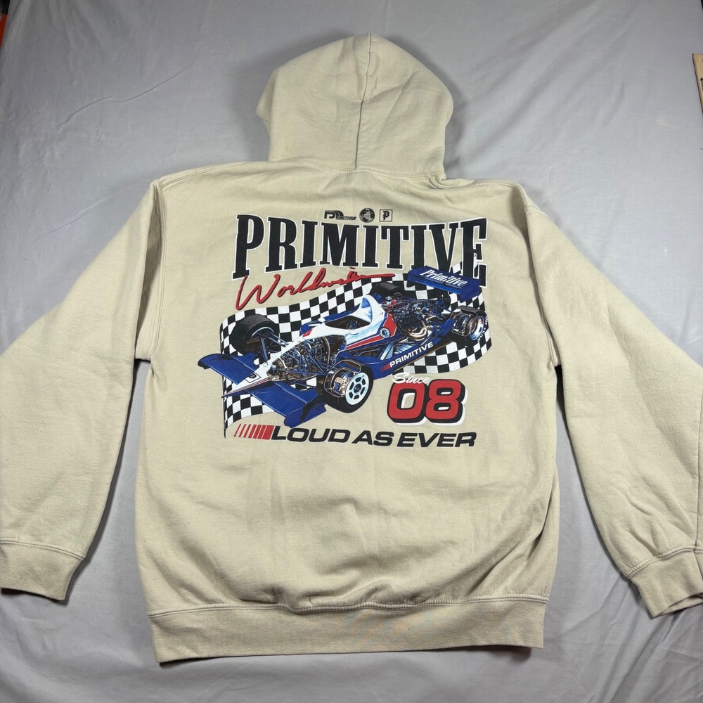 Primitive Worldwide Loud As Ever Racing Graphic Hoodie Mens Medium Sand Tan
